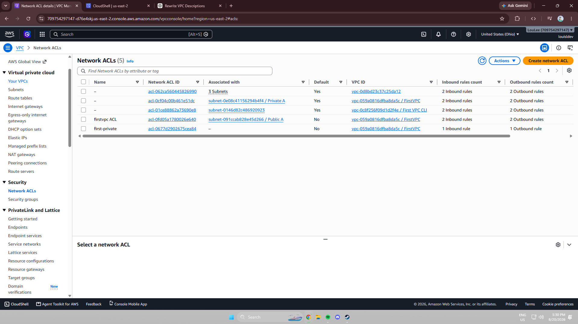Dedicated network ACL for the private subnet