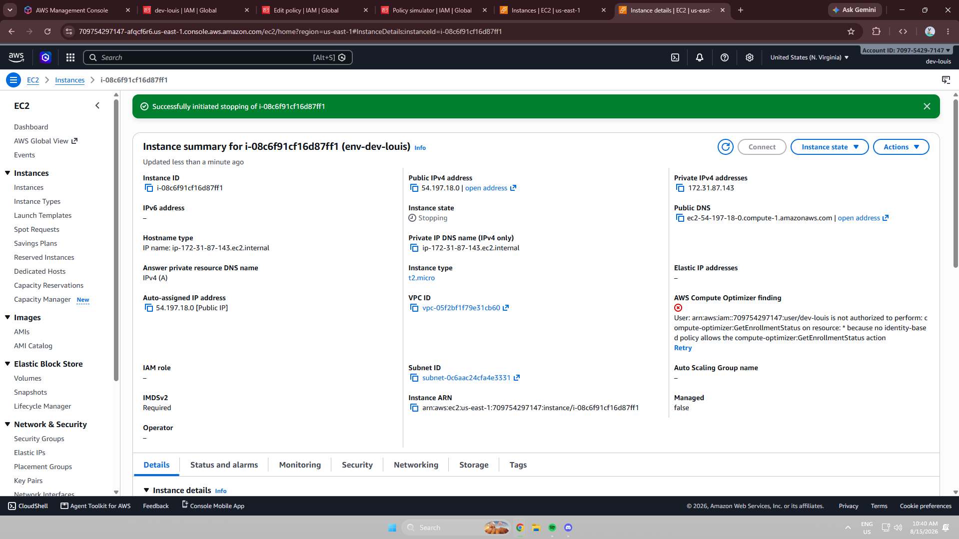 Production EC2 action denied