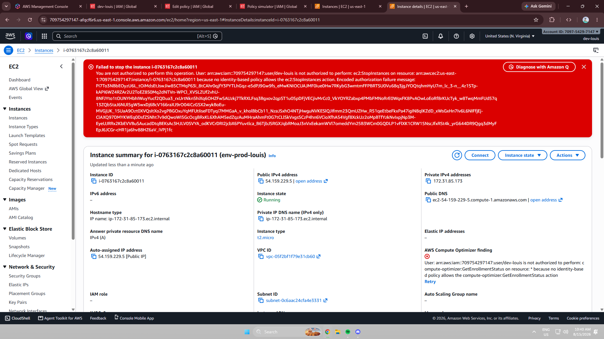 Development EC2 action allowed