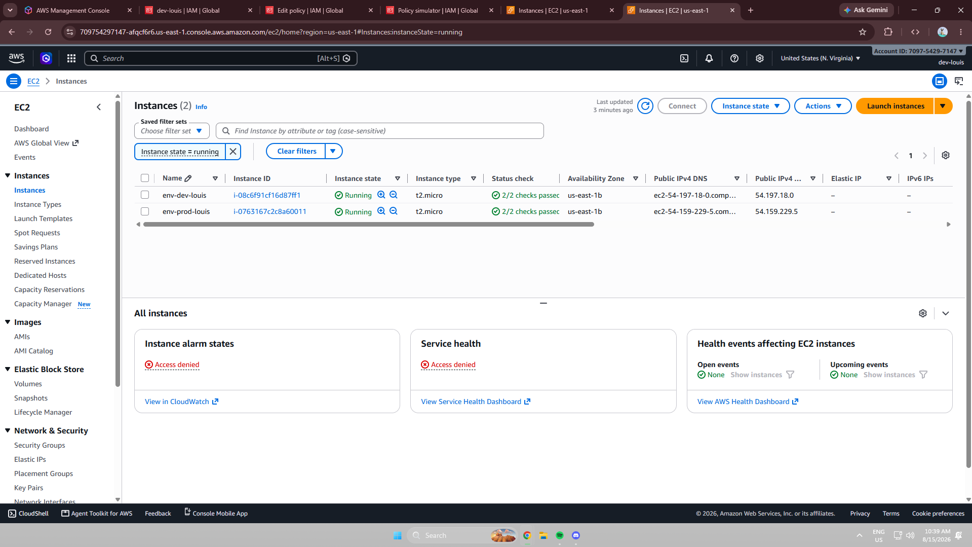 IAM user dashboard