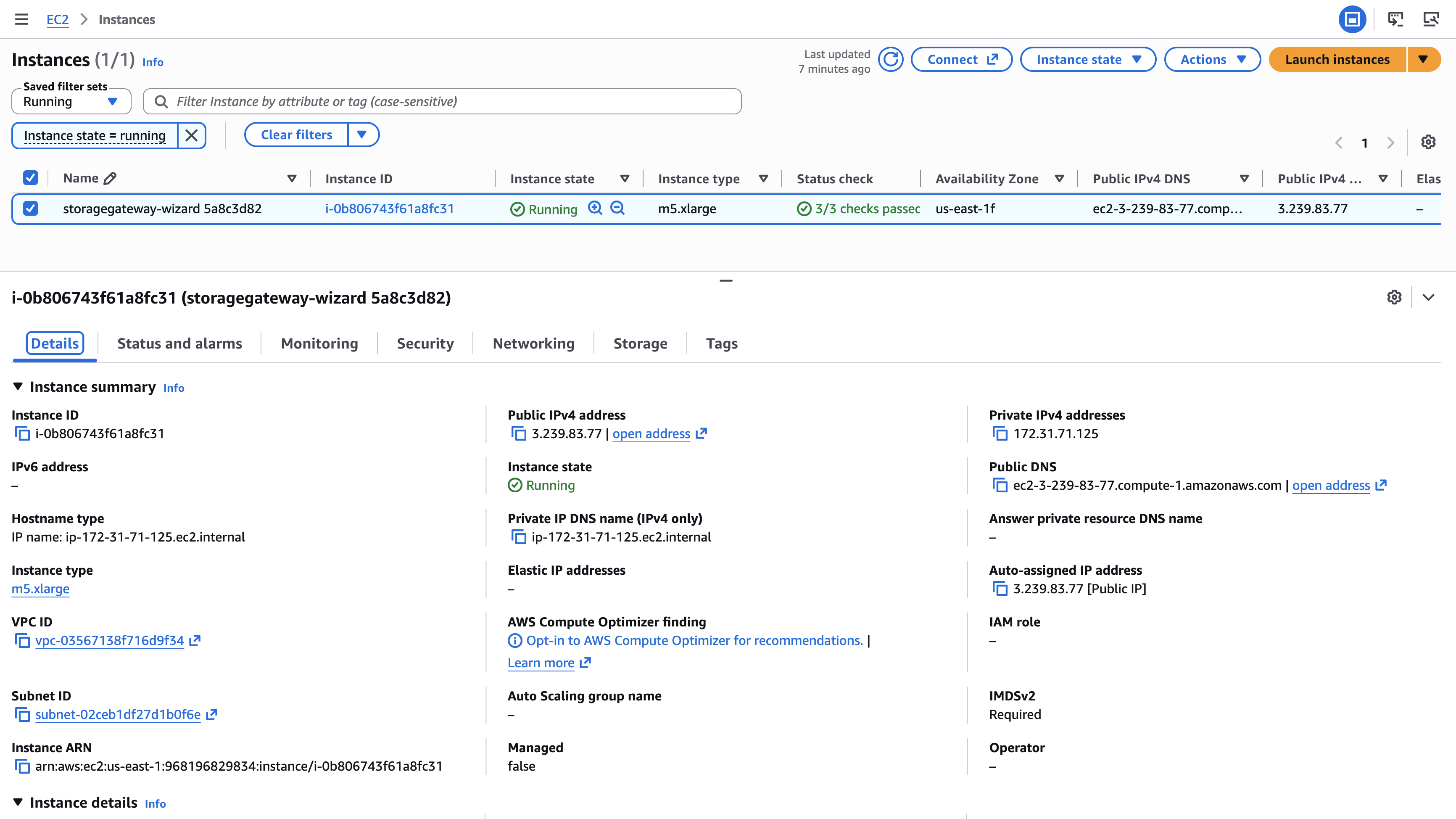 EC2 instance for storage gateway