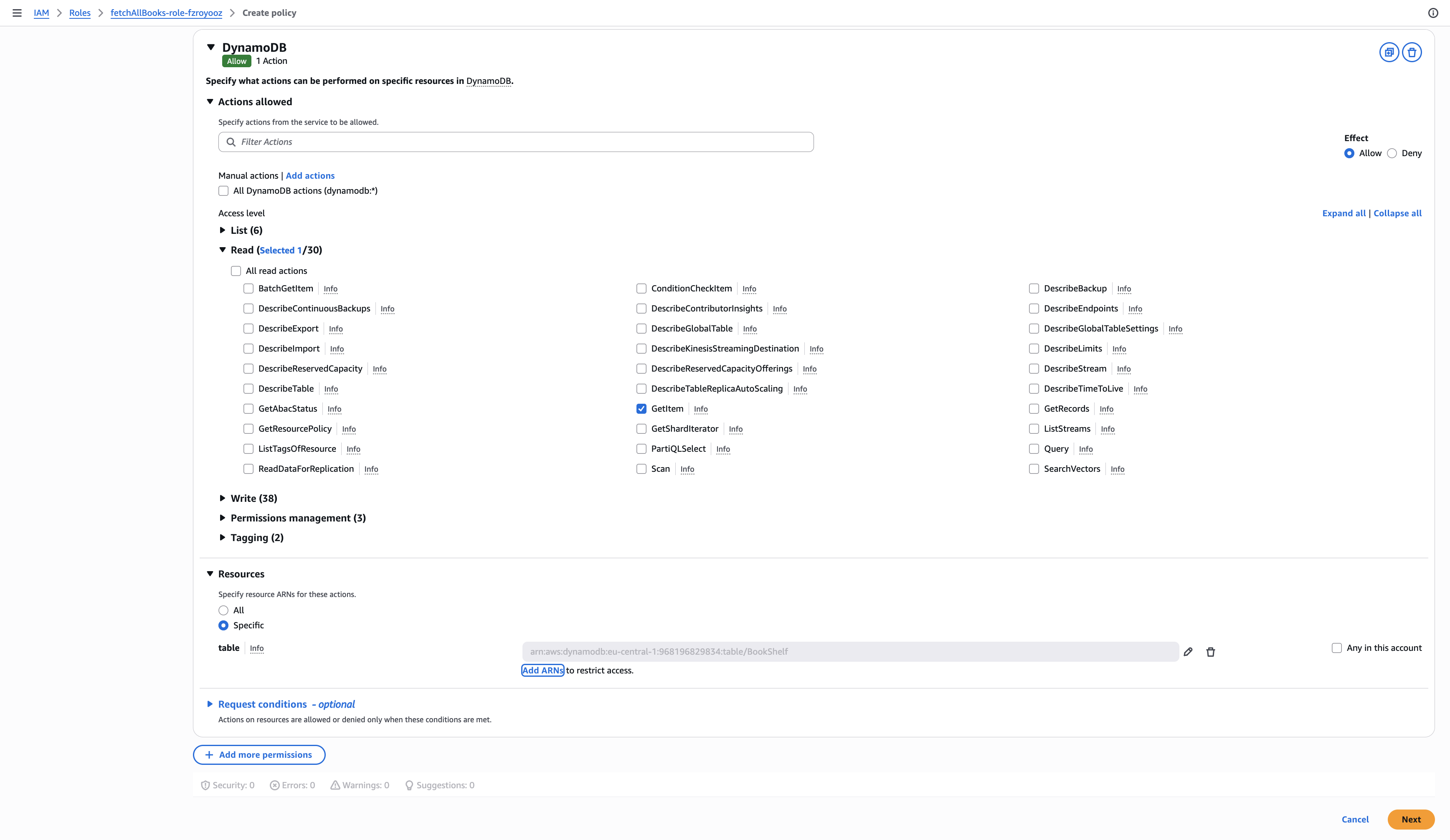 choosing inline IAM policy
