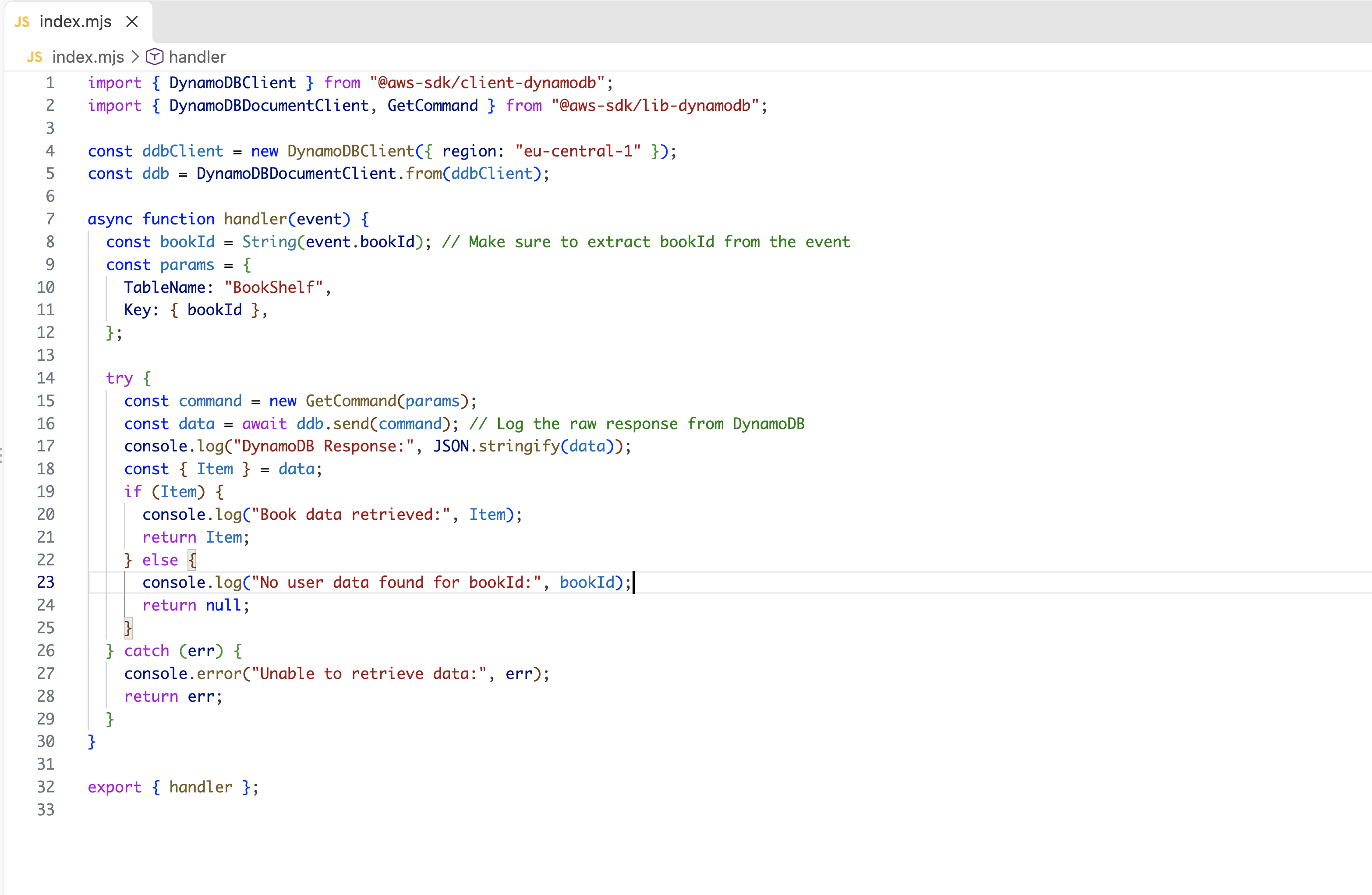 Lambda function code